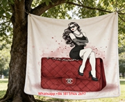 Chanel Red Quilted Bag & Fashion Illustration Flannel Sofa Throw Blanket IMG_6736
